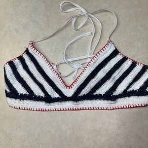 Blue & white crochet bathing suit top Xhiliration size L